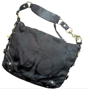 Coach Black Carley Hobo Shoulder Bag with Gold Accents